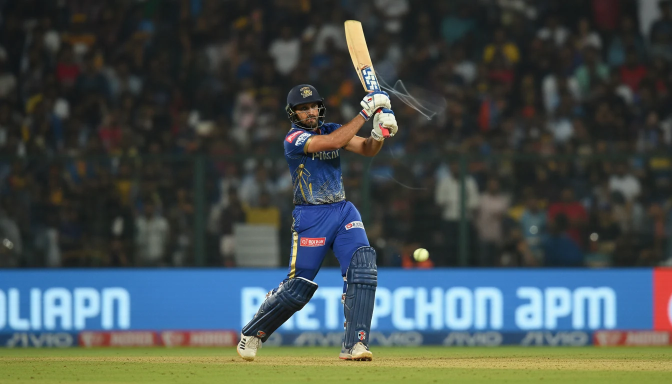 Cricket players in action during T20 match with batsman hitting shot